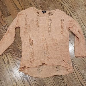 2/$20 Aggie peachy pink sweater with the worn ripped look.